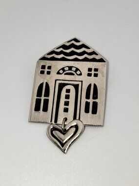 3/$30 Vintage House Brooch Pin Black White Enamel Heart Charm Hallmark Style